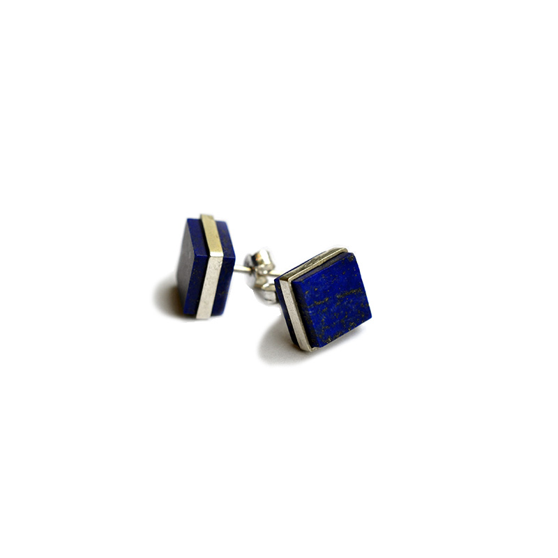 Square lapis lazuli silver stud earrings best selling stud earrings