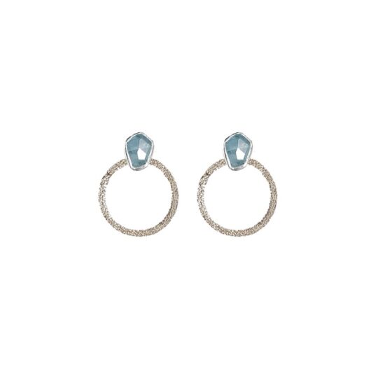 Aquamarine handmade hoop silver ear jackets