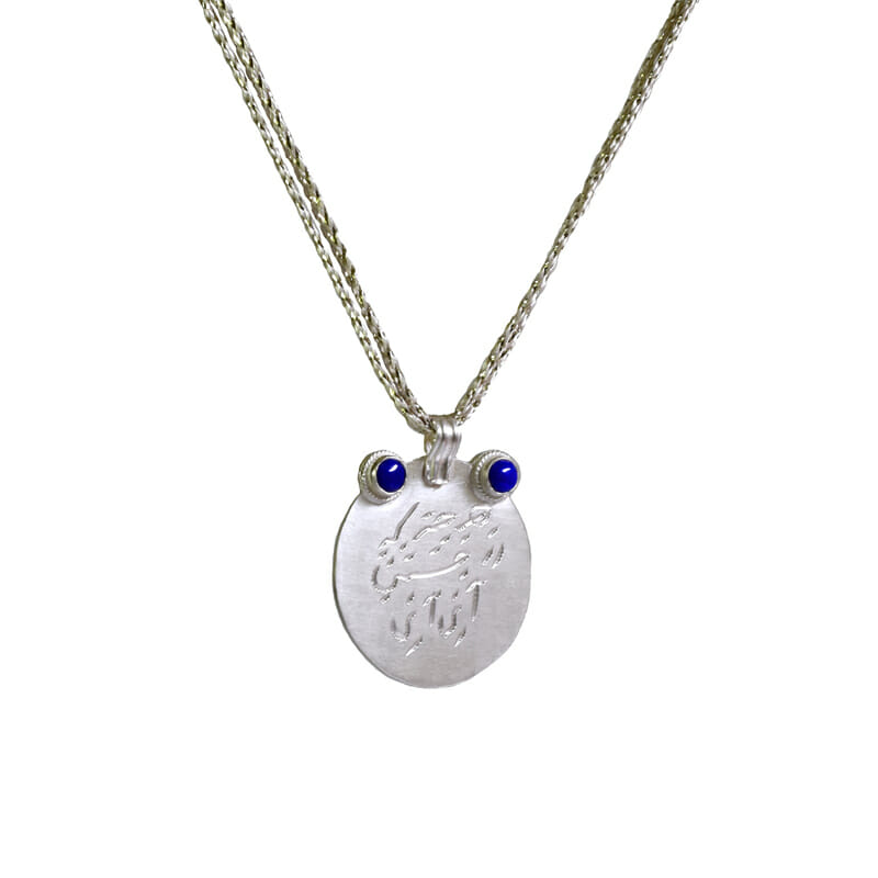 silver lapis lazuli calligraphy necklace