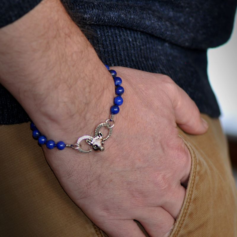 Lapis Lazuli and Lava Mens Bracelet Set