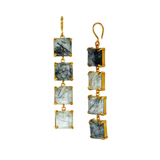 statement earrings silver quartz stone